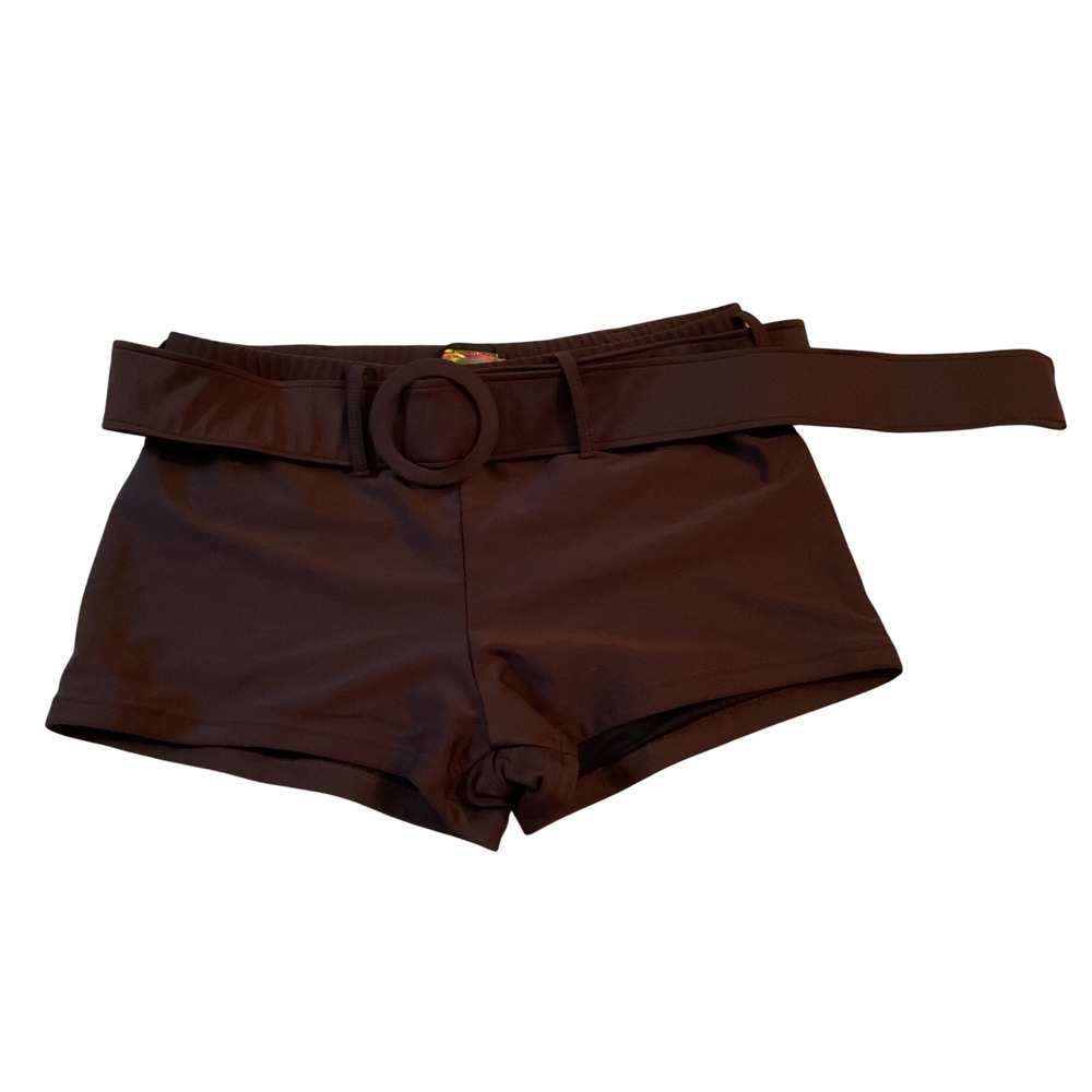 Bikini Bay Womens Brown Belted High Waisted Swim Shorts Boy Shorts Size 12
